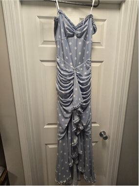 Women's Unbranded Polka Dot Ruched Maxi Dress Blue White Size M